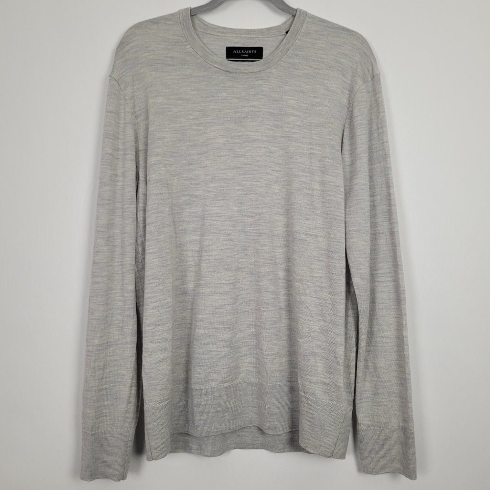 AllSaints Lang 100% Merino Wool Crew Neck Sweater Light Heather Gray L